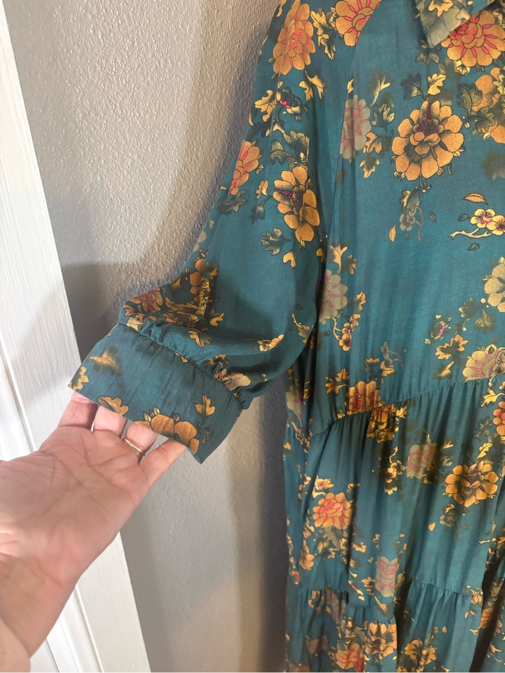 NATURAL LIFE Teal Floral Button-Front Tiered Midi Dress Size XL - Picture 9 of 12